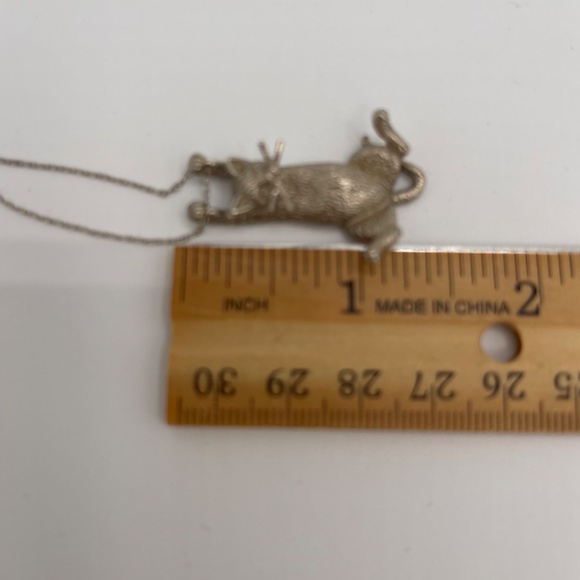 Vintage "Hang In There" Sterling Silver Cat Pendant Necklace Kitty 925 - Picture 6 of 8